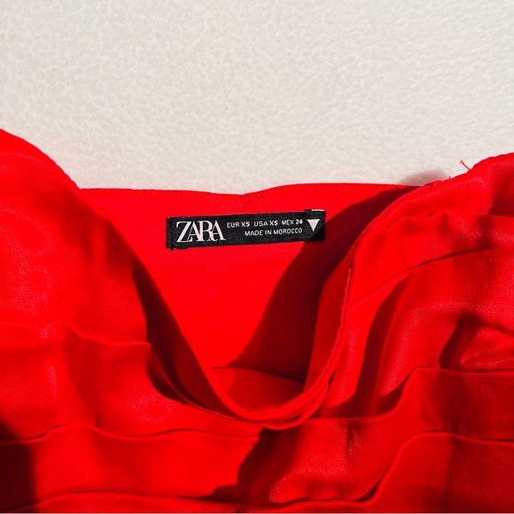 Zara Red Bustier Shiny Ruched Crop - Picture 3 of 3